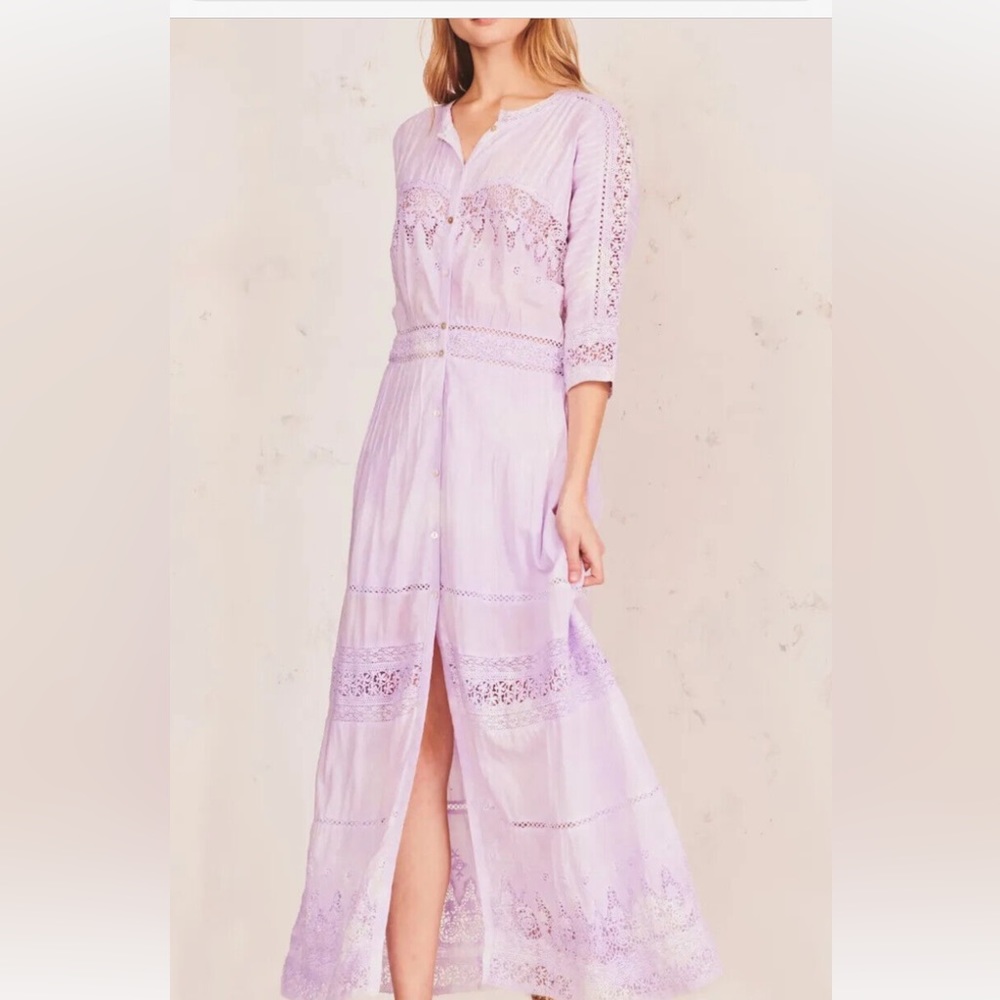 Love shack fancy Beth dress in lavender.